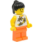 LEGO Black Ponytail hair, Yellow flowers torso, Orange Legs Minifigure