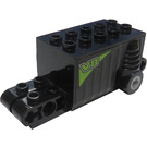 LEGO Black Pullback Motor 4 x 8 x 2.33 with Lime 'V8' Pattern on Both Sides Sticker (47715)
