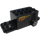 LEGO Schwarz Pullback Motor 4 x 8 x 2.33 mit Orange, Weiß und Schwarz Flamme (Both Sides) Aufkleber (47715)