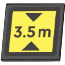 LEGO Black Roadsign Clip-on 2 x 2 Square with ‘3.5 m’ Height Warning Sticker with Open 'O' Clip (15210)