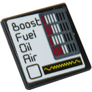 LEGO Schwarz Roadsign Clip-auf 2 x 2 Platz mit 'Boost', 'Fuel', 'Oil', 'Luft' und Gauges Aufkleber mit offenem 'O' Clip (15210)