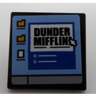 LEGO Black Roadsign Clip-on 2 x 2 Square with Computer Screen with Folders and 'DUNDER MIFFLIN' Sticker with Open 'O' Clip (15210)