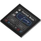 LEGO Black Roadsign Clip-on 2 x 2 Square with ‘Custom Mode’ Mustang Computer Screen Sticker with Open 'O' Clip (15210)