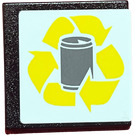 LEGO Black Roadsign Clip-on 2 x 2 Square with Drink / Can Recycling Logo Sticker with Open 'U' Clip (15210)