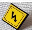 LEGO Black Roadsign Clip-on 2 x 2 Square with Electricity Danger Sign Sticker with Open 'O' Clip (15210)
