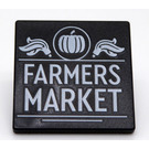 LEGO Black Roadsign Clip-on 2 x 2 Square with 'FARMERS MARKET' with Open 'O' Clip (15210)