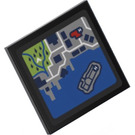 LEGO Black Roadsign Clip-on 2 x 2 Square with Map Sticker with Open 'O' Clip (15210)