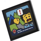 LEGO Black Roadsign Clip-on 2 x 2 Square with Minifigure on TV Screen Sticker with Open 'O' Clip (15210)