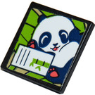 LEGO Zwart Roadsign Clip-Aan 2 x 2 Vierkant met Panda Sticker met Open 'O'-clip (15210)