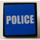 LEGO Black Roadsign Clip-on 2 x 2 Square with Police Sticker with Open 'U' Clip (15210)