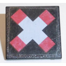 LEGO Black Roadsign Clip-on 2 x 2 Square with Red and White St. Andrews Cross Sticker with Open 'U' Clip (15210)