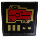 LEGO Schwarz Roadsign Clip-auf 2 x 2 Platz mit rot screen und Gold Knobs und Switches Aufkleber mit offenem 'O' Clip (15210)