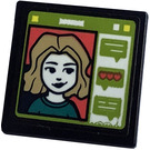 LEGO Black Roadsign Clip-on 2 x 2 Square with Video Screen with a Girl Sticker with Open 'O' Clip (15210)