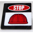 LEGO Black Roadsign Clip-on 2 x 2 Square with White 'STOP' and Red Construction Helmet Sticker with Open 'O' Clip (15210)