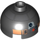 LEGO Musta Pyöreä Palikka 2 x 2 Dome Yläosa (Undetermined Nuppi - To be deleted) jossa R2-Q5 Kuvio (55439)