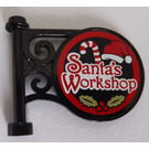 LEGO Zwart Ronde Sign 1 x 5 x 3 met 'Santas's Workshop' Aan Each Kant Sticker (13459)