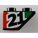 LEGO Zwart Helling 1 x 2 (45°) Omgekeerd met '21' (Links) Sticker (3665)