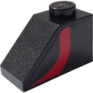 LEGO Noir Pente 1 x 2 (45°) avec Incurvé rouge Stripe (Droite Côté) Autocollant (3040)