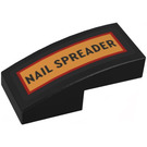 LEGO Black Slope 1 x 2 Curved with ‘NAIL SPREADER’, Bright Orange Background and Red Border (Right) Sticker