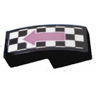 LEGO Black Slope 1 x 2 Curved with Pink Arrow on Chequered Sticker (11477)
