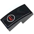 LEGO Black Slope 1 x 2 Curved with Red 'E' in White Circle (left) Sticker