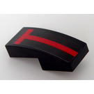 LEGO Black Slope 1 x 2 Curved with Red 'T' Sticker (11477)
