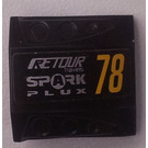 LEGO Black Slope 1 x 2 x 2 Curved with Dimples with 'RETOUR Travels', 'SPARK PLUX', '78' Sticker (44675)