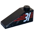 LEGO Black Slope 1 x 3 (25°) with "31" on Red Stripes Sticker (4286)