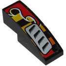 LEGO Black Slope 1 x 3 Curved with Silver Air Inlet, Red Flame, Yellow And Black Stripes Right Sticker (50950)