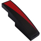 LEGO Black Slope 1 x 4 Curved with Black/Red diagonal part right Sticker (11153)