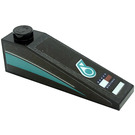 LEGO Black Slope 1 x 4 x 1 (18°) with Logo Petronas, Dark Turquoise Triangle and Silver Line on Both Side Sticker (60477)