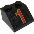 LEGO Zwart Helling 2 x 2 (45°) met Rood en Gold Number 1 (3039)
