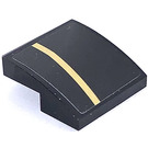 LEGO Black Slope 2 x 2 Curved with Golden Stripe Right Door Sticker (15068)