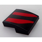 LEGO Black Slope 2 x 2 Curved with Two Curved Red Stripes - Left Side Sticker (15068)