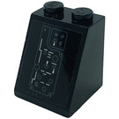 LEGO Zwart Helling 2 x 2 x 2 (65°) met Control Paneel, Switches, Dials Sticker met buis aan de onderzijde (3678)