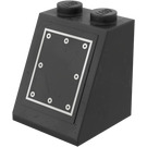 LEGO Zwart Helling 2 x 2 x 2 (65°) met Metal Plaat met 9 Dots Sticker zonder buis aan de onderzijde (3678)