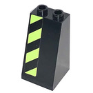 LEGO Black Slope 2 x 2 x 3 (75°) with Lime Green/Black Dangerstripes left side Sticker Hollow Studs, Smooth (3684)