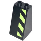 LEGO Black Slope 2 x 2 x 3 (75°) with Lime Green/Black Dangerstripes Right Side  Sticker Hollow Studs, Smooth (3684)