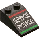 LEGO Zwart Helling 2 x 3 (25°) met Ruimte Politie II logo met ruw oppervlak (3298)