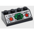 LEGO Black Slope 2 x 4 (45°) with 2 Red Buttons, 'TAIL', 'CHOMP' and Batman Head Sticker with Rough Surface (3037)