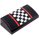 LEGO Black Slope 2 x 4 Curved with Black and White Checkered Pattern and Red Lines Sticker with Bottom Tubes (88930)