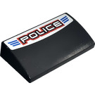 LEGO Black Slope 2 x 4 Curved with 'POLICE'   Sticker with Bottom Tubes (88930)