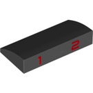 LEGO Black Slope 2 x 4 Curved with Red '1' and '2' without Bottom Tubes (61068)