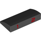 LEGO Black Slope 2 x 4 Curved with Red '1' and '2' without Bottom Tubes (61068 / 69922)