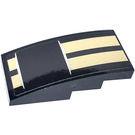 LEGO Black Slope 2 x 4 Curved with Two golden stripes Sticker (93606)