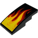 LEGO Black Slope 2 x 4 Curved with Yellow, Orange and Red Flames Sticker (93606)