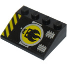 LEGO Black Slope 3 x 4 (25°) with Black Devil, Black and Yellow Danger Stripes, Silver Stripes Sticker (3297)