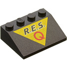 LEGO Black Slope 3 x 4 (25°) with Black R.E.S and Red Q in Yellow Triangle Pattern (3297)