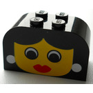LEGO Black Slope Brick 2 x 4 x 2 Curved with Female Face, Red Lips (4744)
