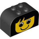 LEGO Schwarz Steigung Backstein 2 x 4 x 2 Gebogen mit Gelb Gesicht (4744 / 81781)